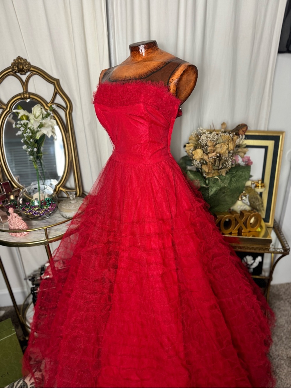 1950/60s Vintage Prom Red cupcake tulle ball Gown Dress